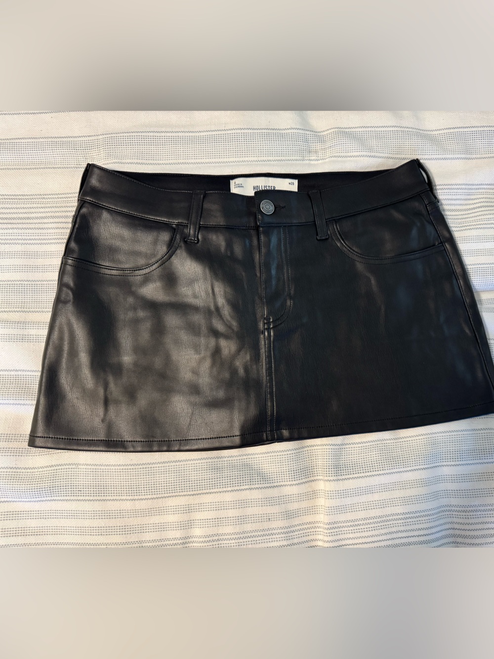 Hollister Black Faux Leather Mini Skirt with Front Button